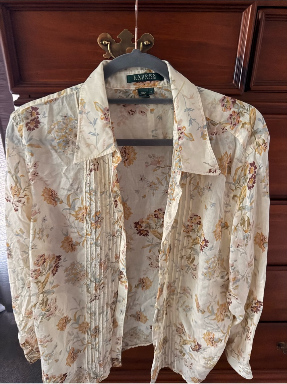 Ralph Lauren Cream Floral Button-Up Shirt with Yellow & Brown Flowers